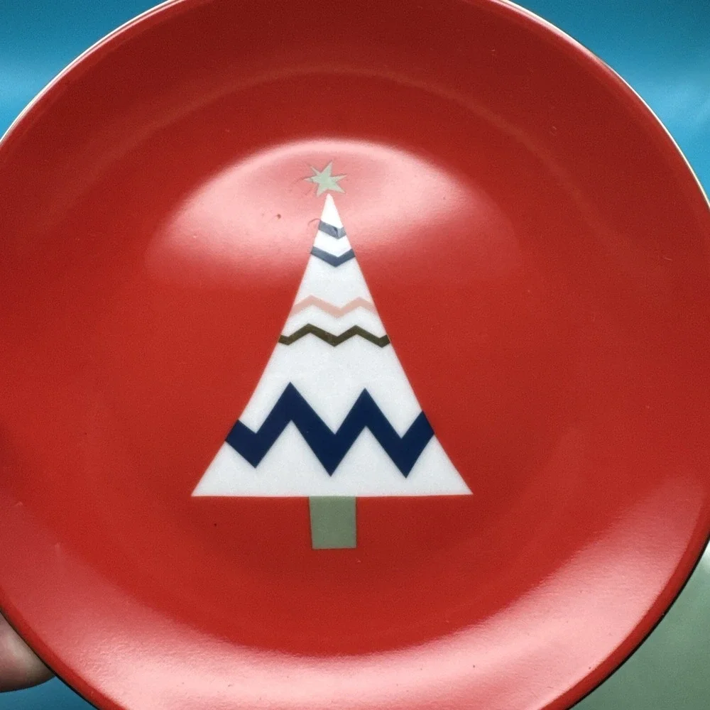 PIER 1 Christmas Tree Plate 3 Colors Holiday Appetizer‎ Canape Dessert 6